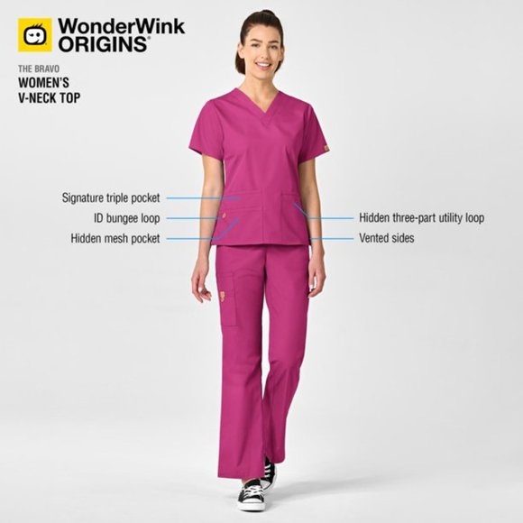 WonderWink Tops - New- WonderWink Origins 6016-Bravo-Women's V-Neck Scrub Top